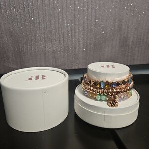 Rose Gold Multicolor Crystal Bracelet Set — Chic Layered Stack